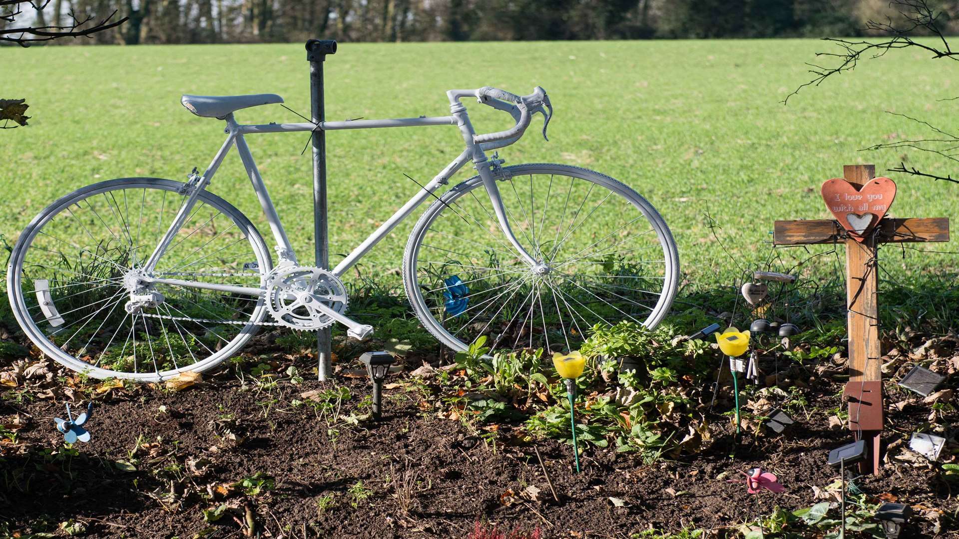 The ghost bike shrine on the A258, where Daniel Squire died