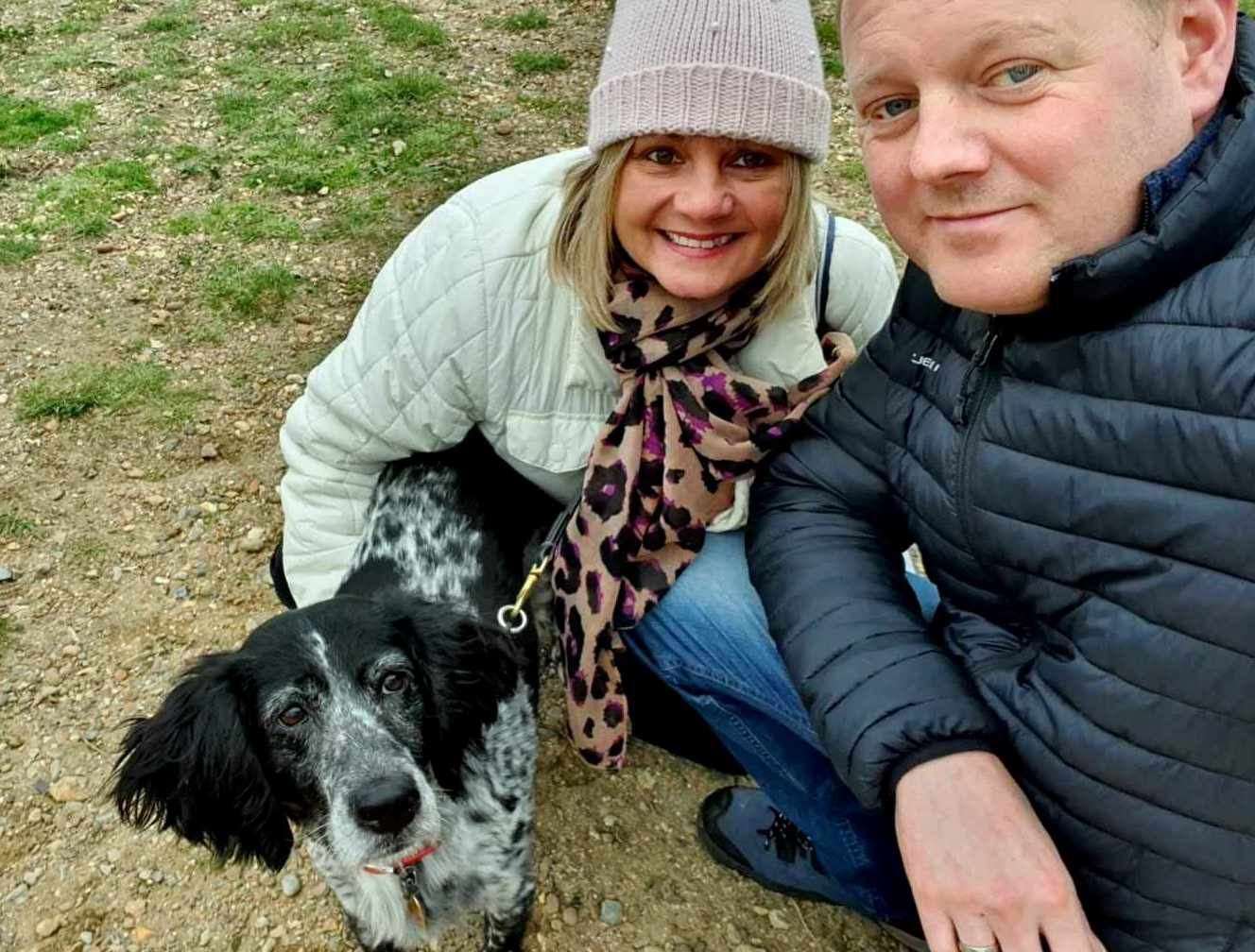 Sharon Larcombe with her husband Scott Reeve and spaniel Lolo. Picture: Family