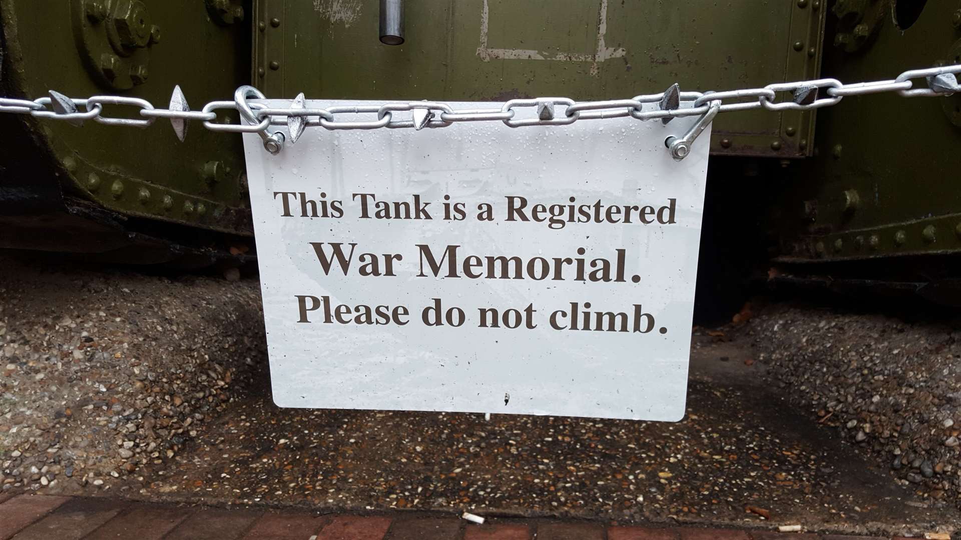 A sign declaring it a registered war memorial was installed in 2019 in a bid to stop people climbing on the tank...