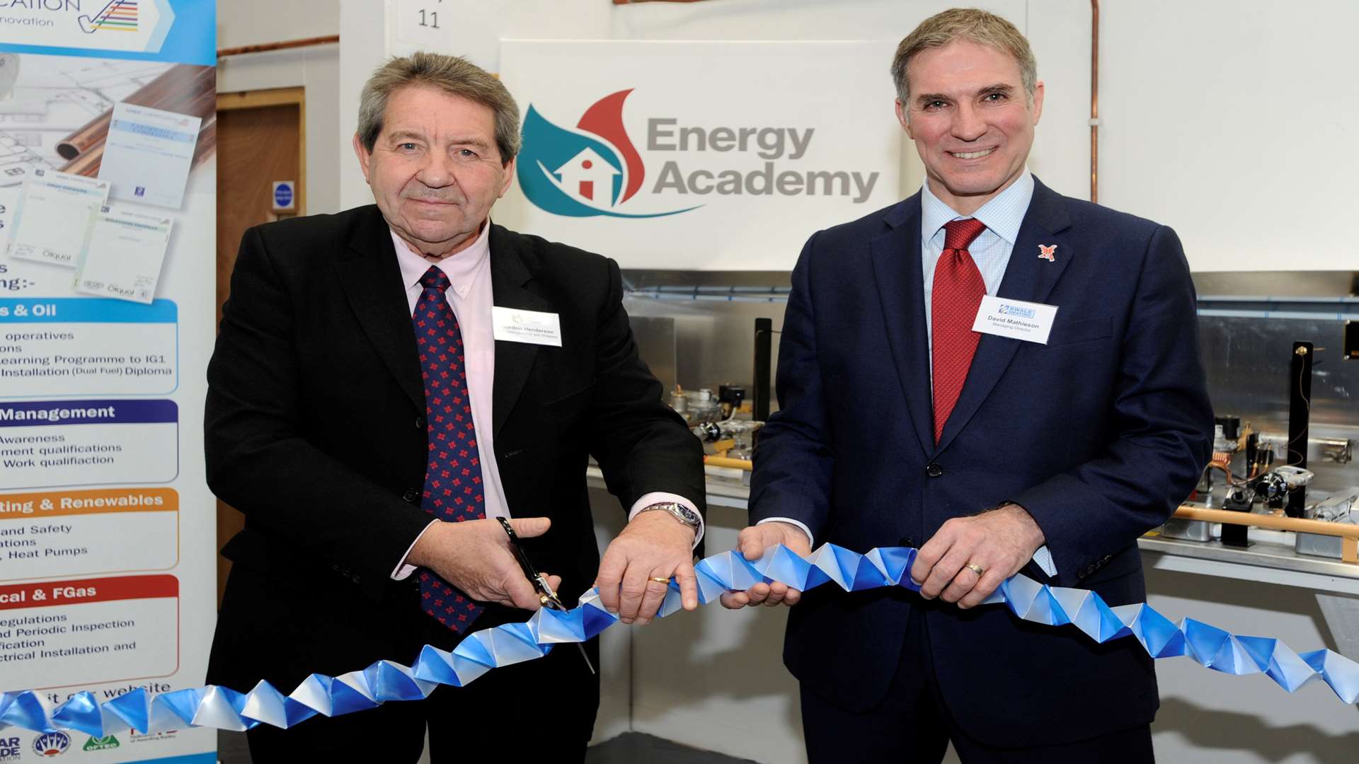 Gordon Henderson MP, left, opens the Energy Academy with Swale Heating managing director David Mathieson
