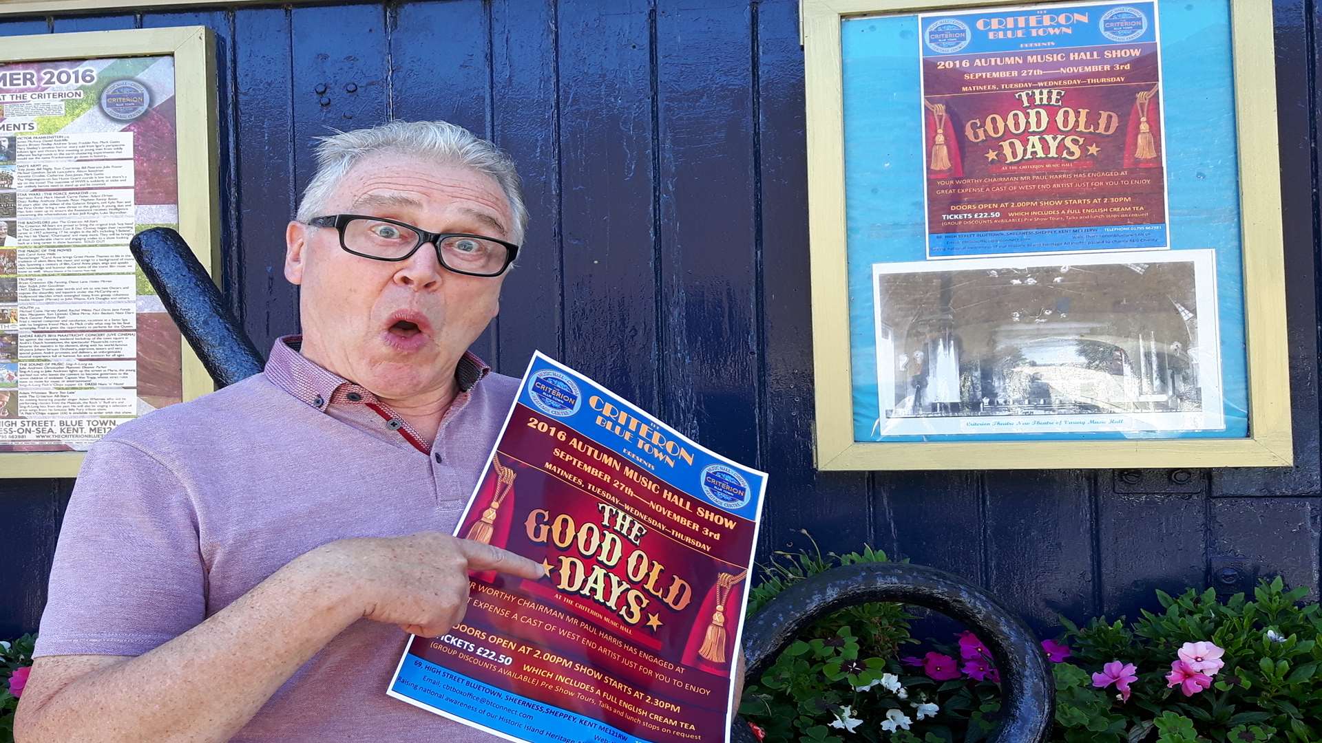 Paul Harris outside the Criterion Theatre, Blue Town