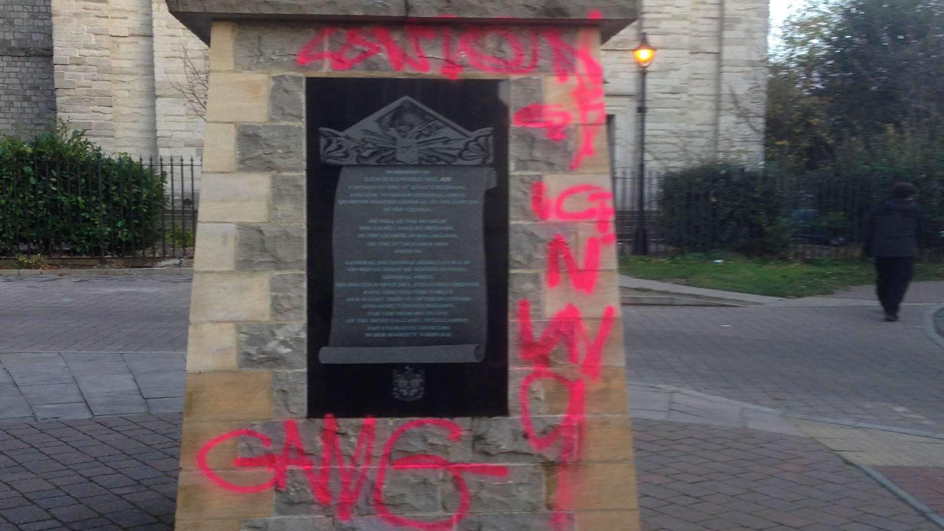 The plinth of the memorial has been defaced