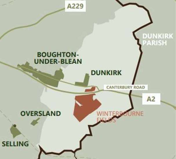A map shows where Winterbourne Fields could be built along the A2 near Dunkirk. Picture: Shaptor Capital