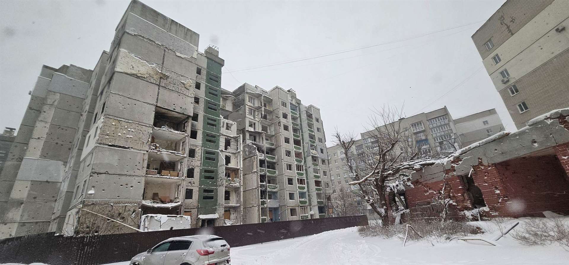 Bomb damage in Kyiv. Picture supplied by Cllr Jordan Meade