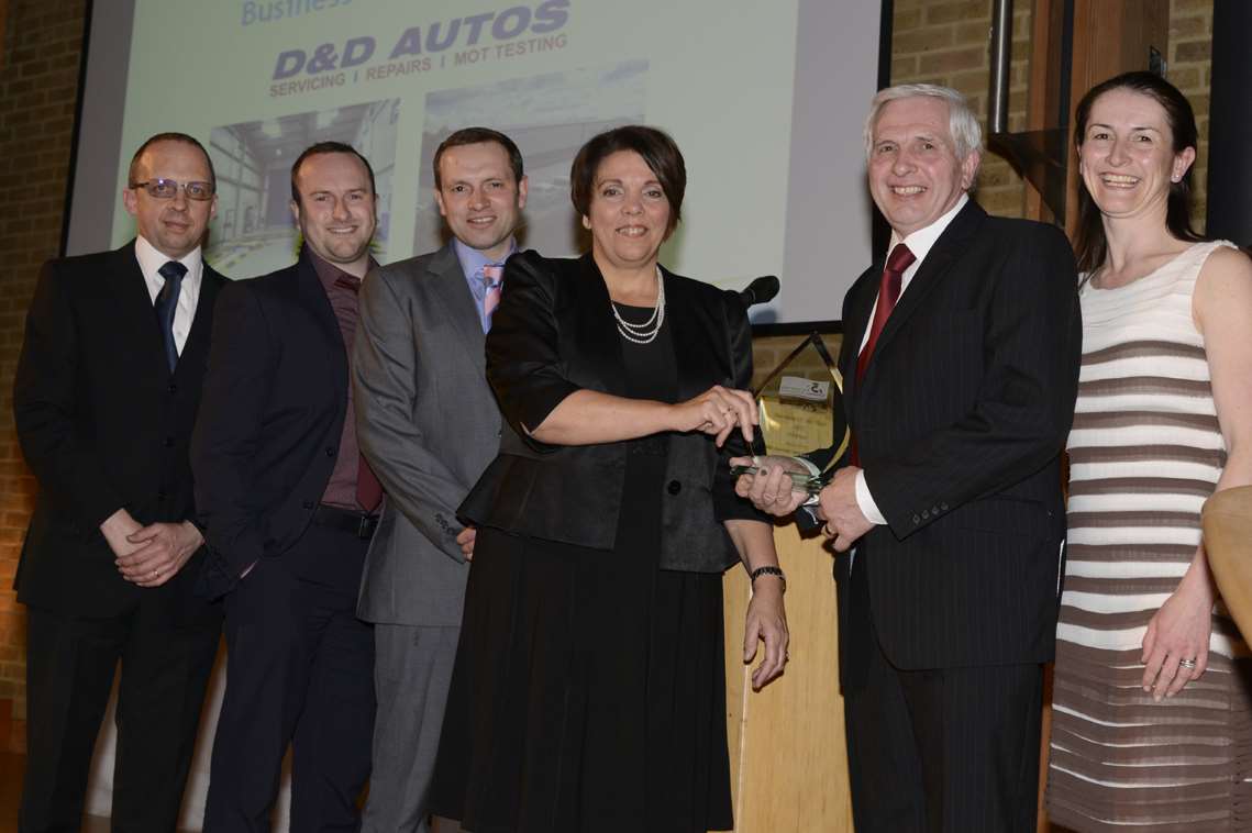 D & D Autos received the award for Business of the Year at the Kent Invicta Chamber Business Awards from Carole Barron of the University of Kent