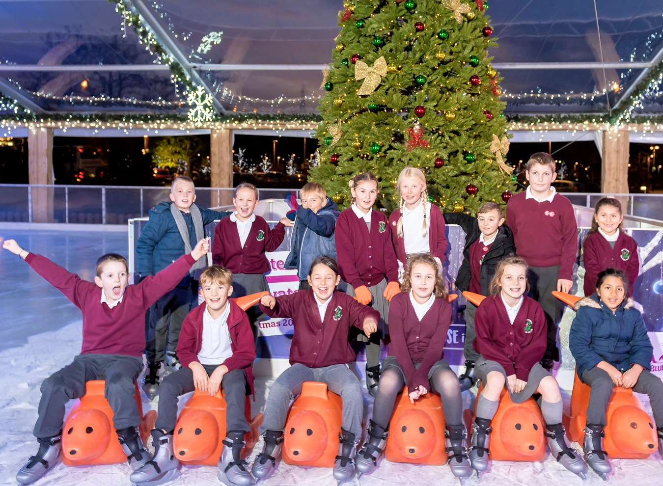 Pupils of Bean primary school test out the ice rink first