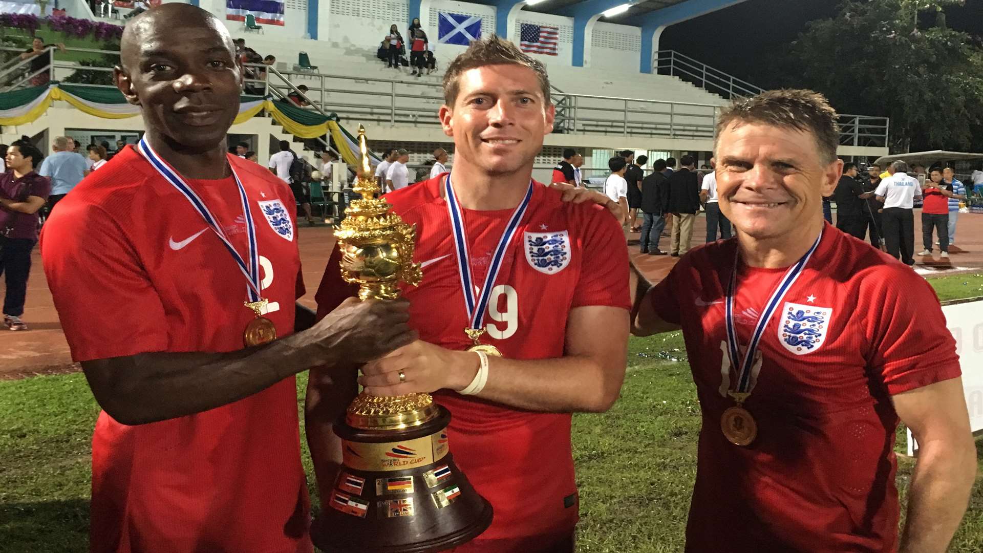 Former Gills stars Ian Cox, Nicky Southall and Andy Hessenthaler with the Seniors World Cup
