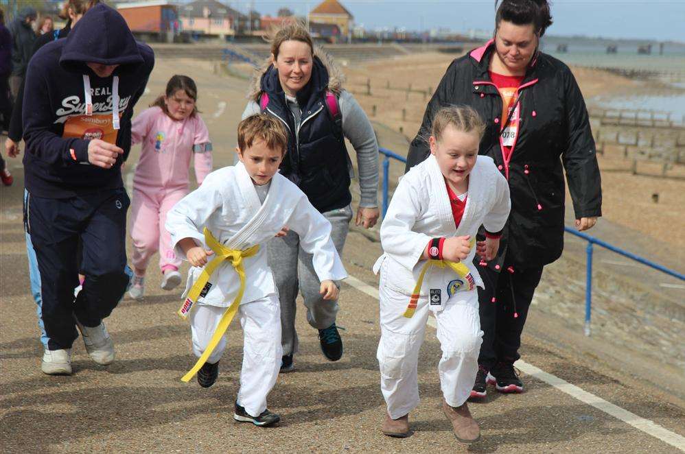 Joshua Smith, aged 8, and Sophie Williams, aged 8, from Sittingbourne Judo Club, starting the 1 mile race