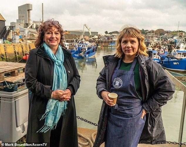 Julie Wassmer and Kerry Godliman while filming of Whitstable Pearl. Picture: Mark Bourdillon / Acorn TV