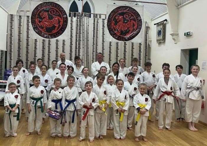 Students of the Ippon Kobudo and Shotokan Karate Club grading session with sensei John Bower