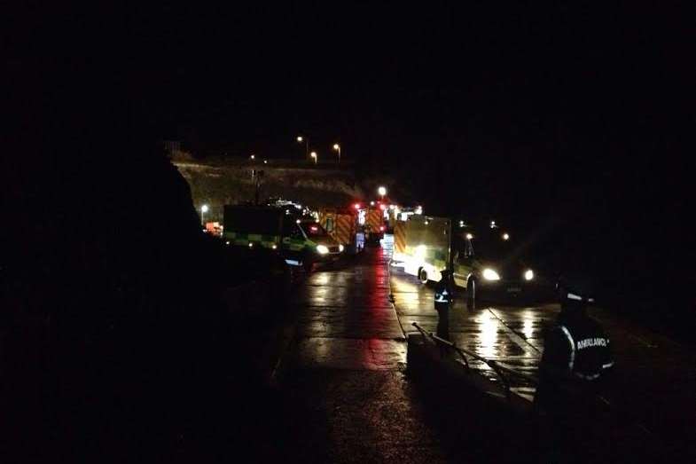 Emergency services in Birchington after a car went over a cliff. Picture @SECAmbHart1