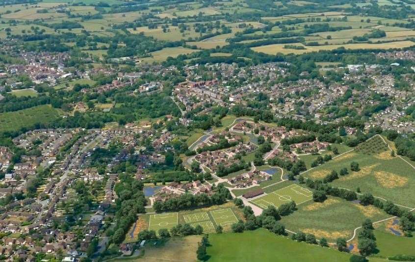 An aerial CGI shows the proposed Wates development in context with the rest of Tenterden