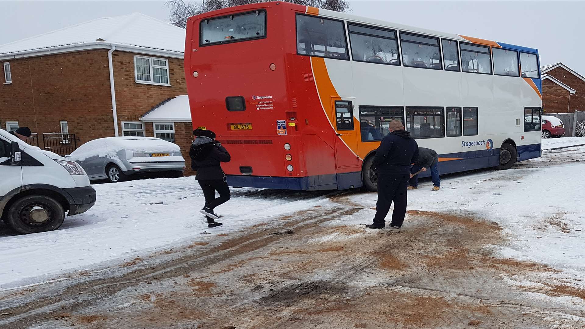 The first bus became stuck just after 10am