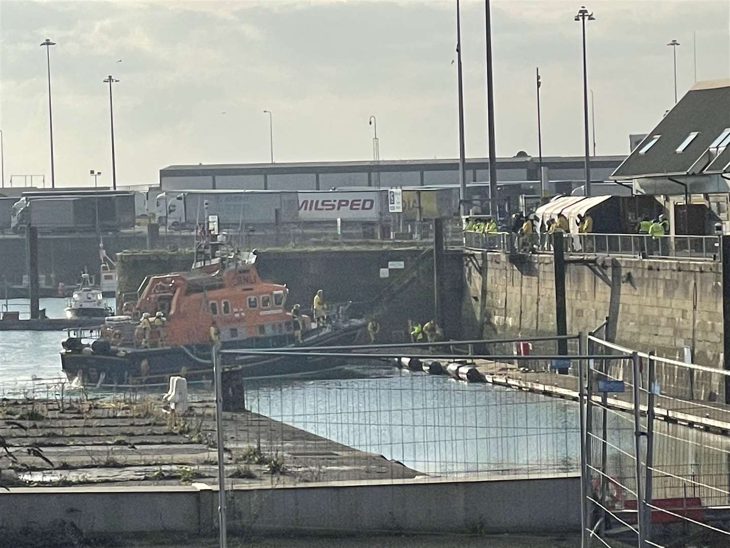 The lifeboat returning to Dover Marina