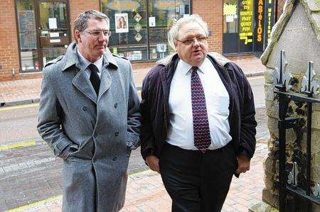 Councillors Mike Whiting, left, and Andrew Bowles enter the church for Joyce Fuller's memorial service