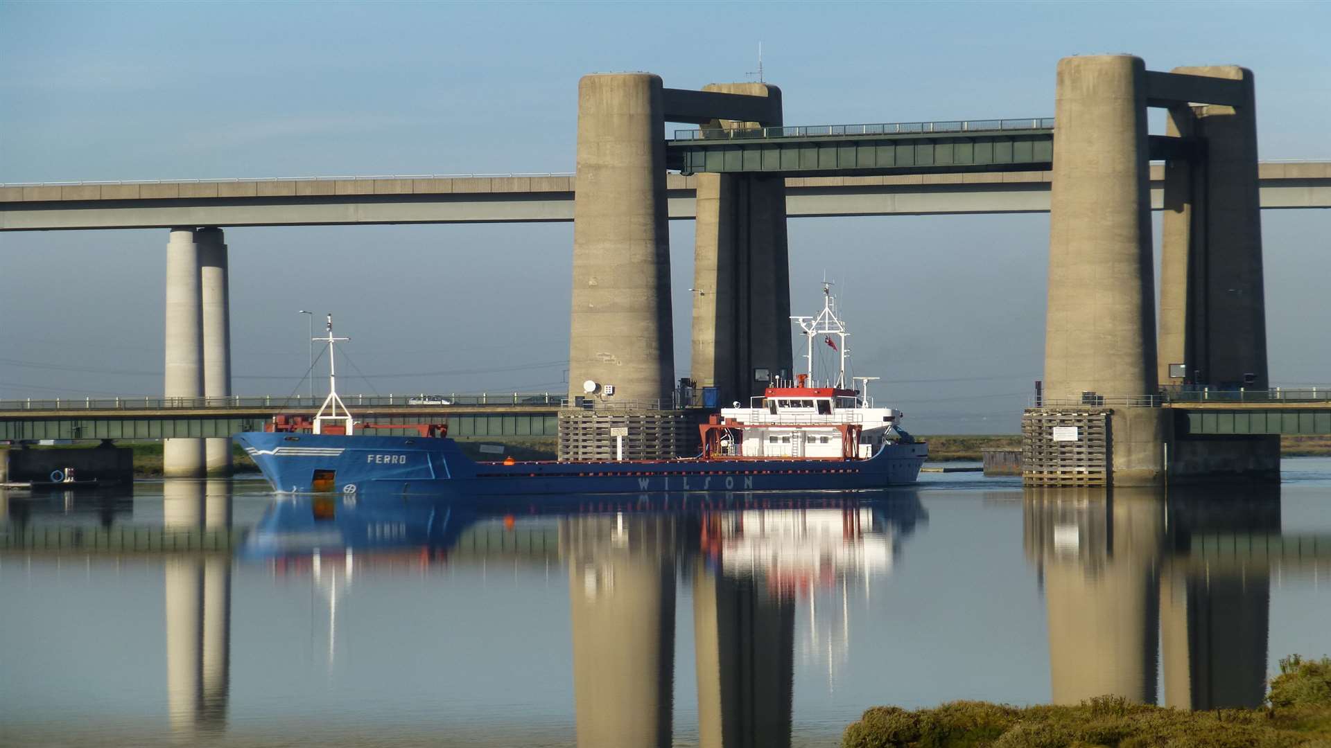 Ship passing under the Kingsferry Bridge