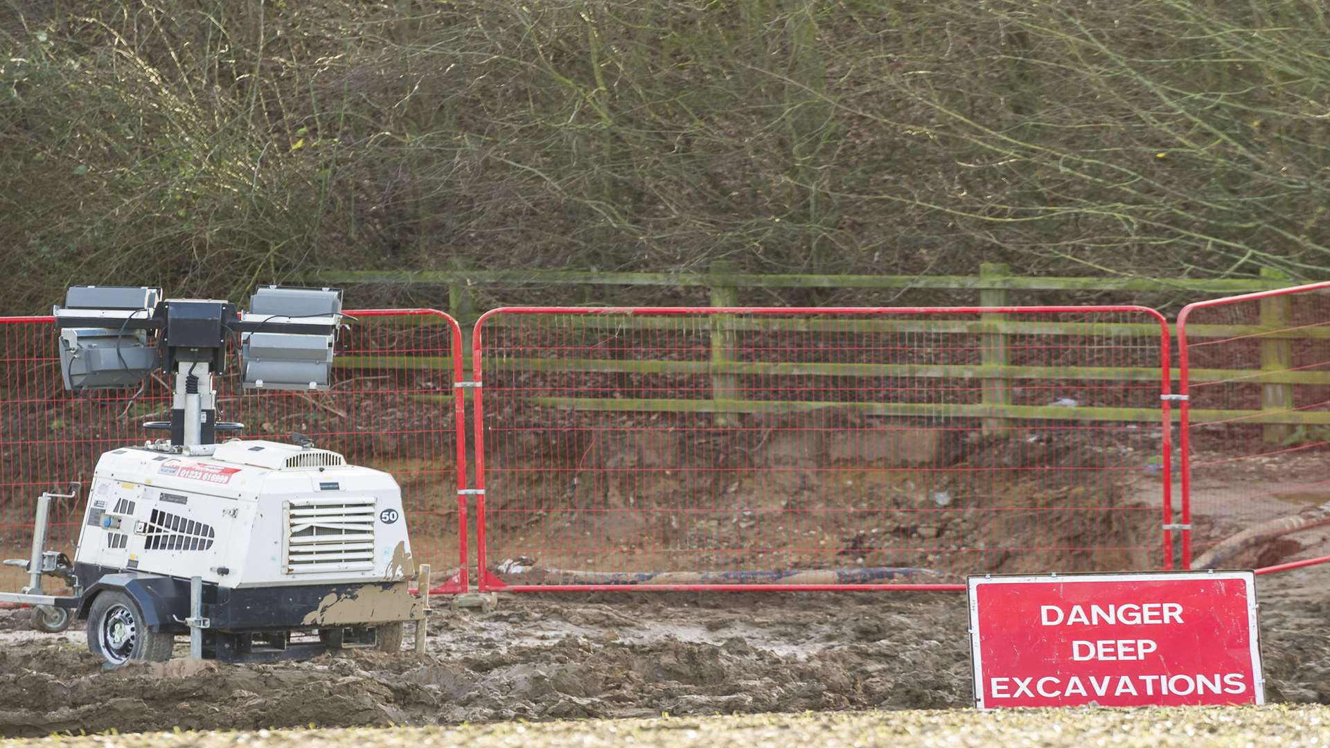Machinery in the field where Southern Water's contractor is working to fix the burst main