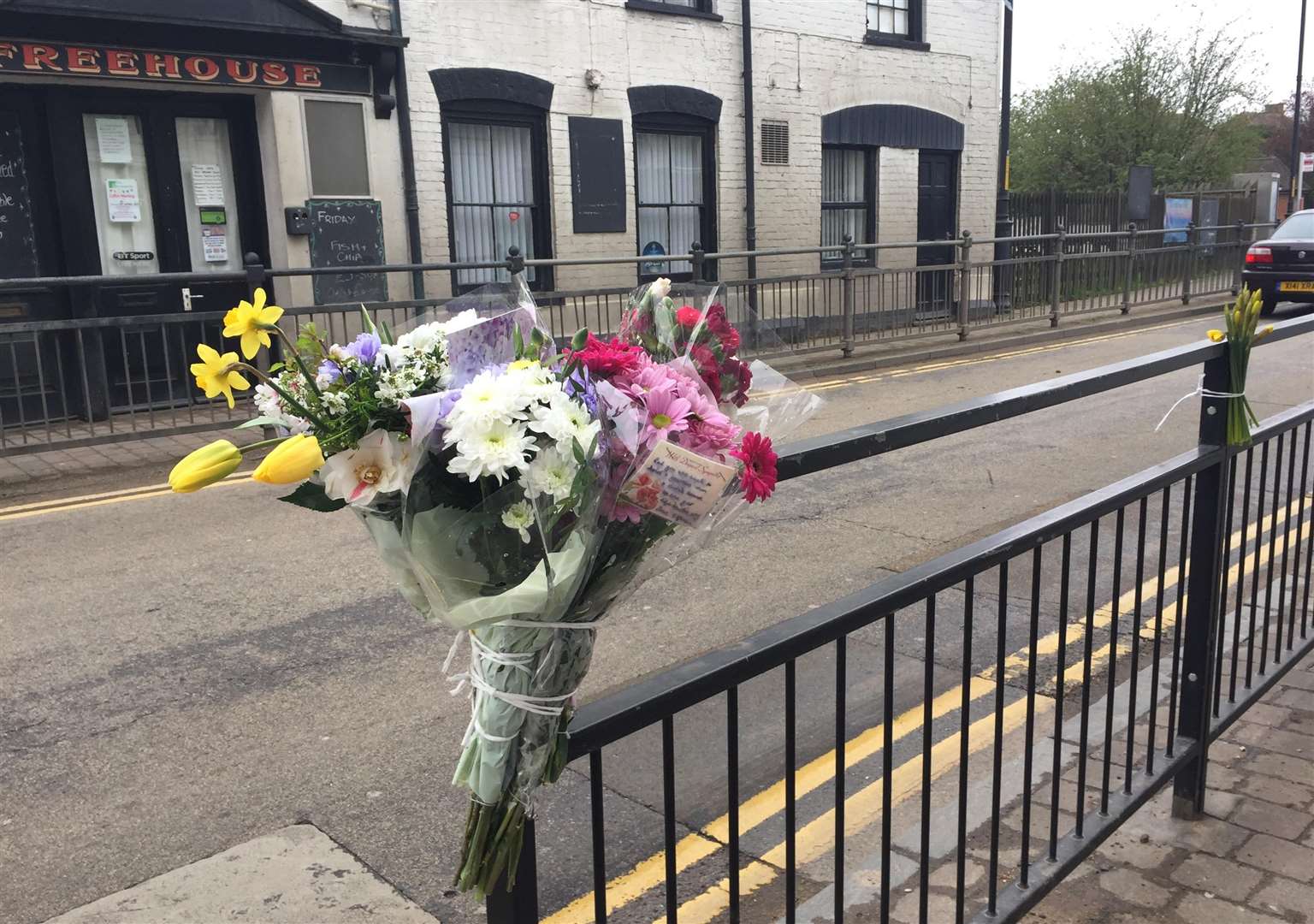 Floral tributes at the scene where Rod Gates was tragically hit by a lorry
