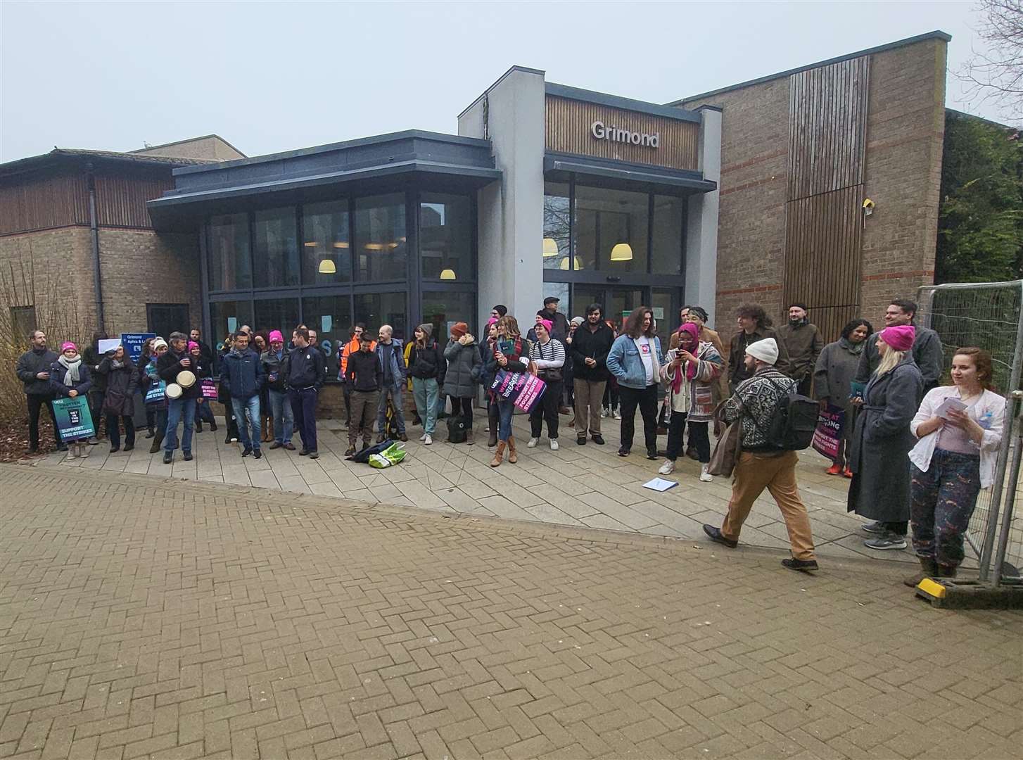 Students and staff pictured outside the University of Kent's Grimond Building. Picture: Samantha Bilkus