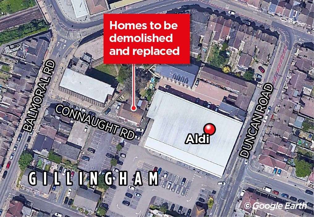 The development will be directly next to Aldi supermarket