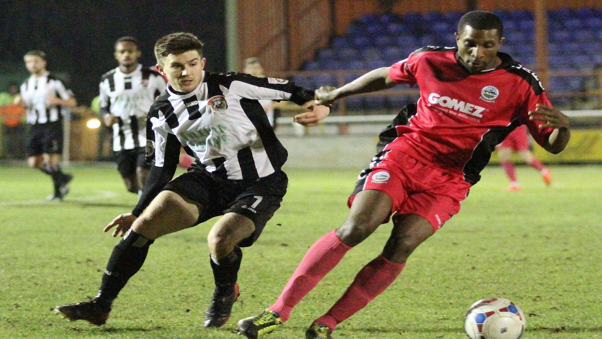 Tyrone Sterling goes on the attack for Dover against Bath City. Picture: Simon Howe