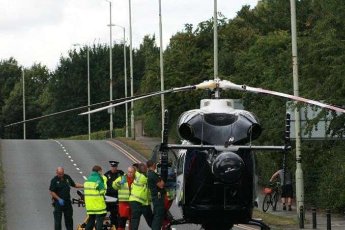 The air ambulance landed in Rheims Way