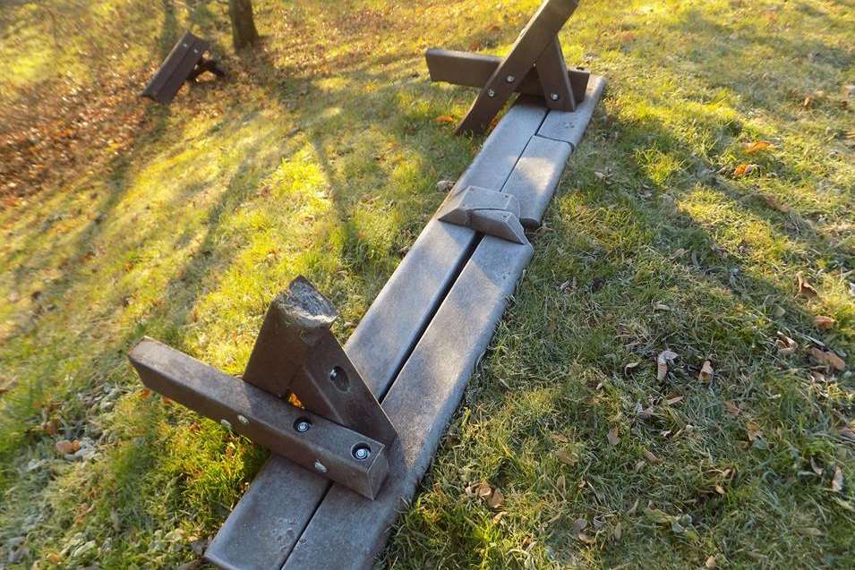 The vandals targeted picnic tables, sculptures and play equipment. Pic courtesy of Great Chart with Singleton Parish Council