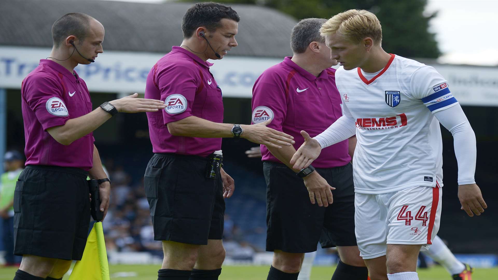 New Gills skipper Josh Wright shakes hands with the officials. Picture: Barry Goodwin
