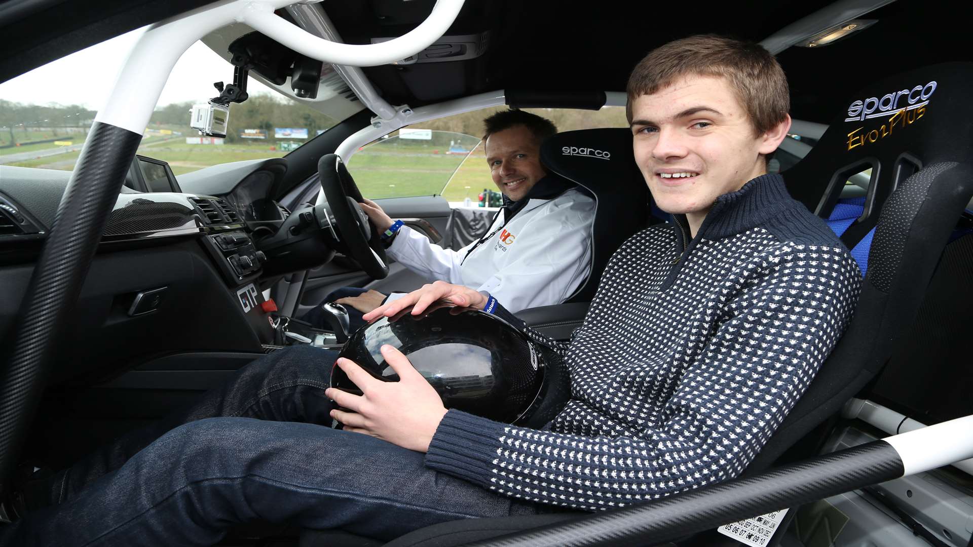 Priaulx and KM reporter Dan Wright inside MSV's new BMW M4. Picture: Jakob Ebrey