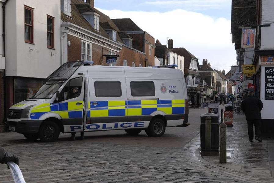 One of several police vehicles blocking St Peter's Street. Picture: Chris Davey