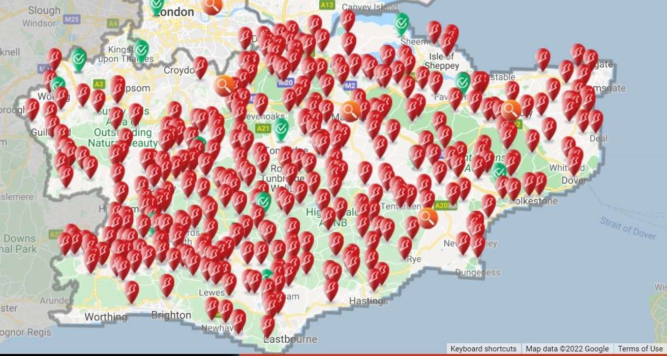 Thousands of homes and businesses are without power in Kent. Picture: UK Power Networks