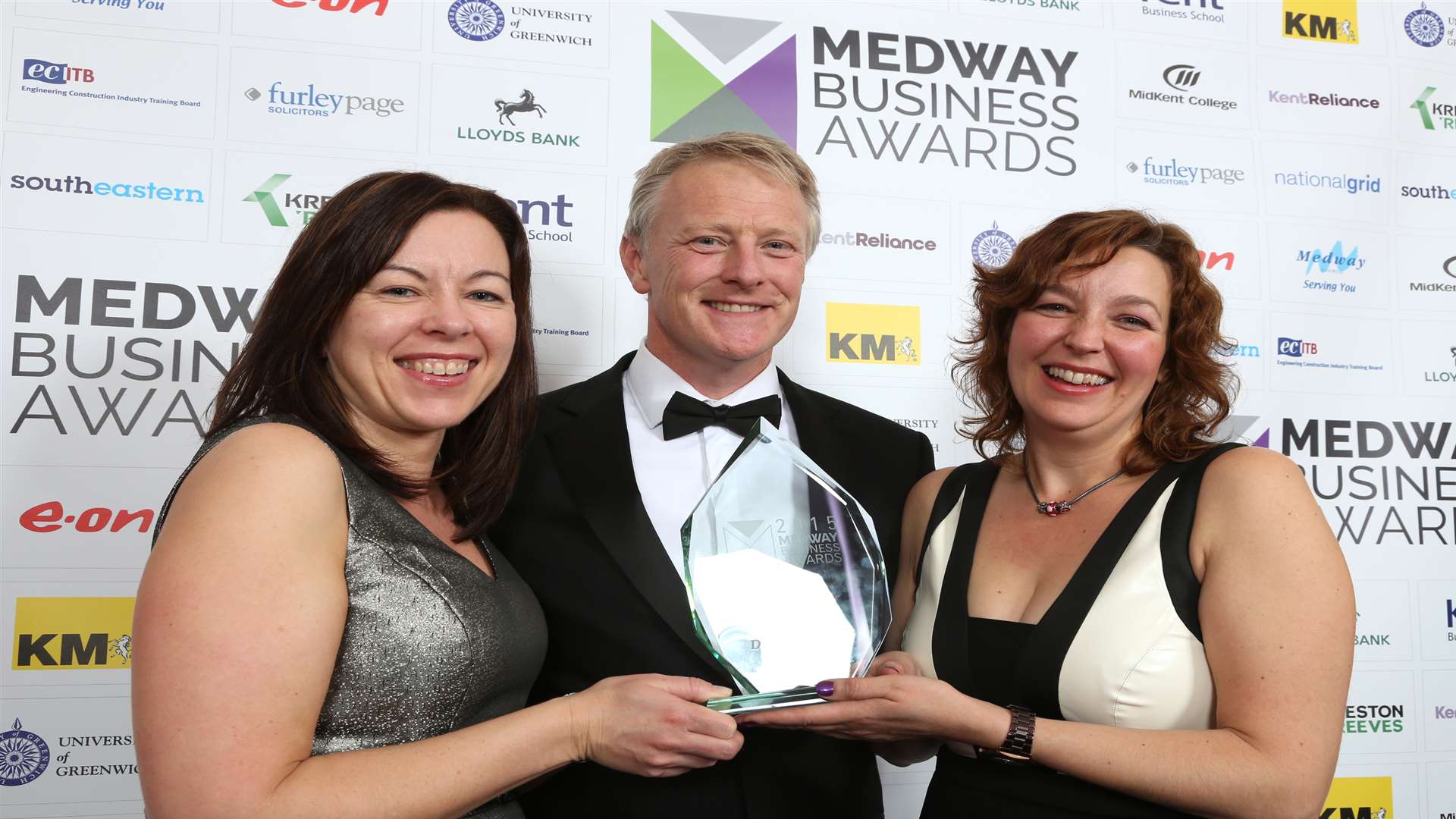 Rob Smith with Misia Carroll and Caroline Webster of DCB Kent, Medway Business of the Year 2015.