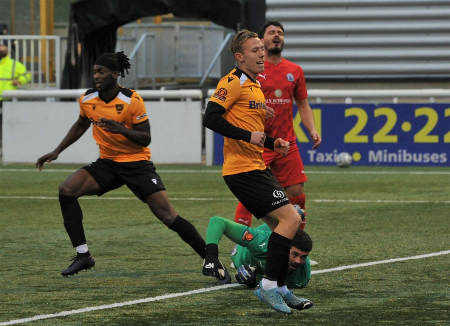 Ibrahim Olutade has just given Maidstone the lead against Billericay Picture: Steve Terrell