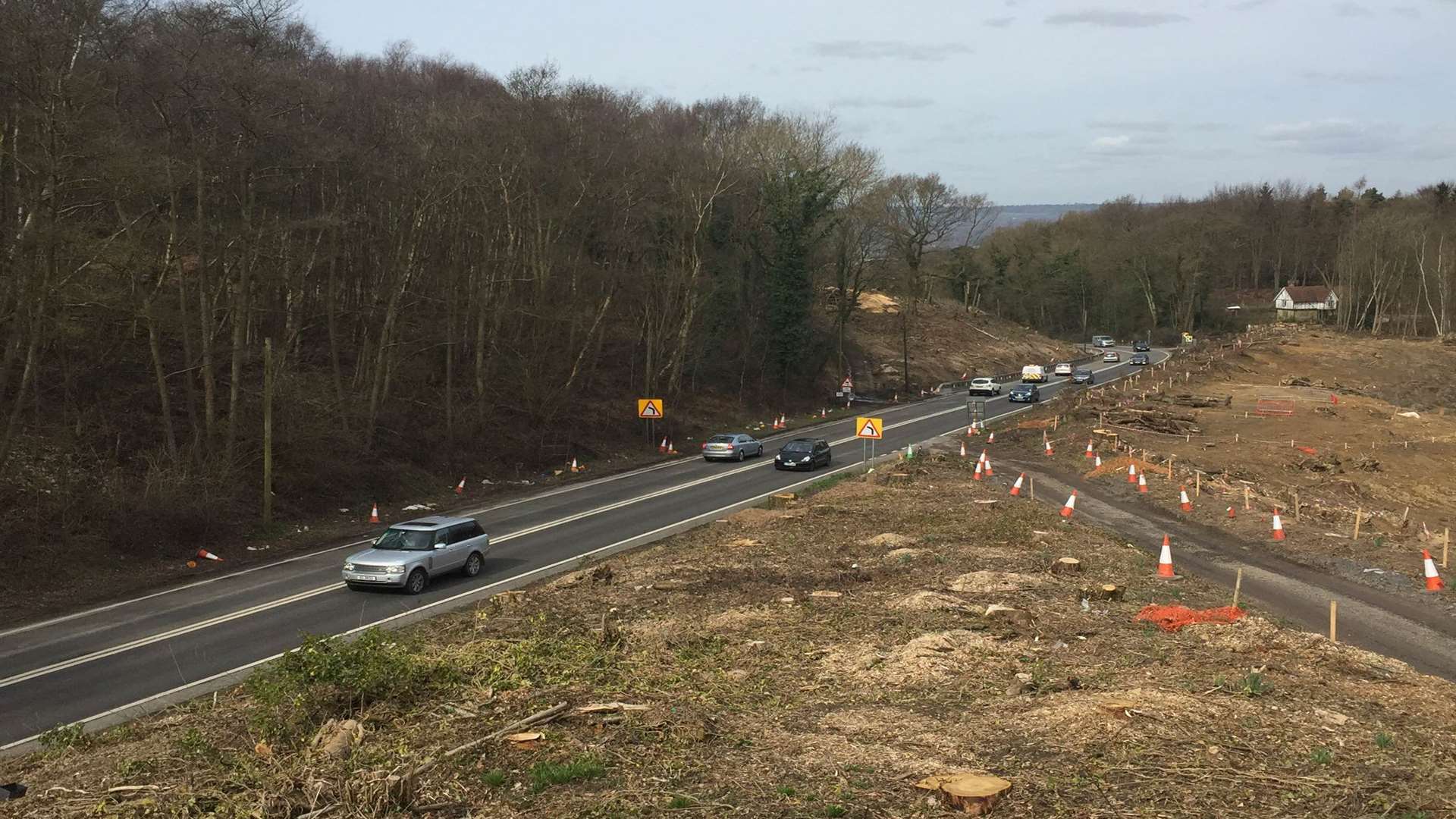 The A21 northbound where work has started to turn the road into a dual carriageway.