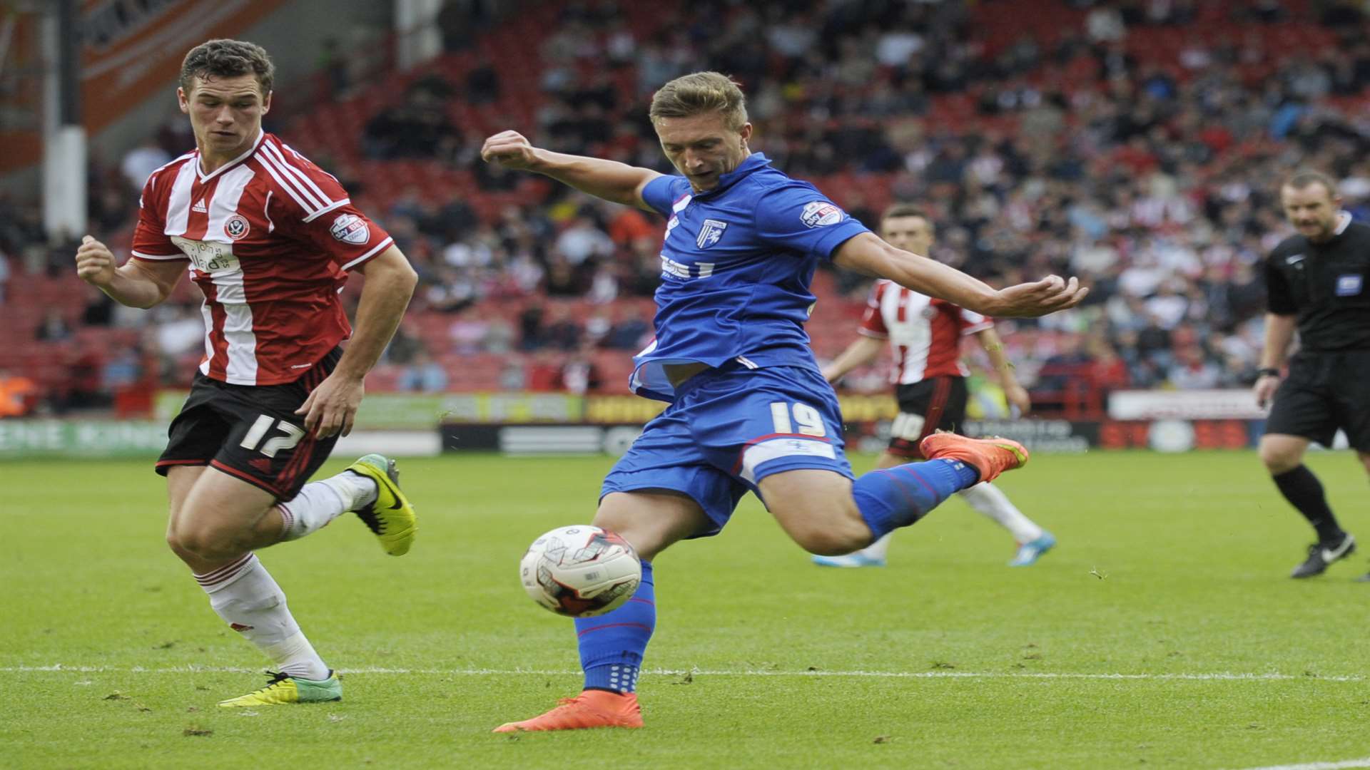 Luke Norris pulls the trigger against Sheffield United Picture: Barry Goodwin