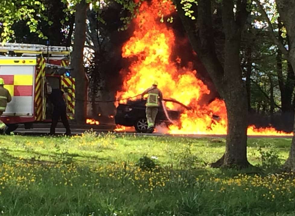 The car was well alight. Picture: Kent999s