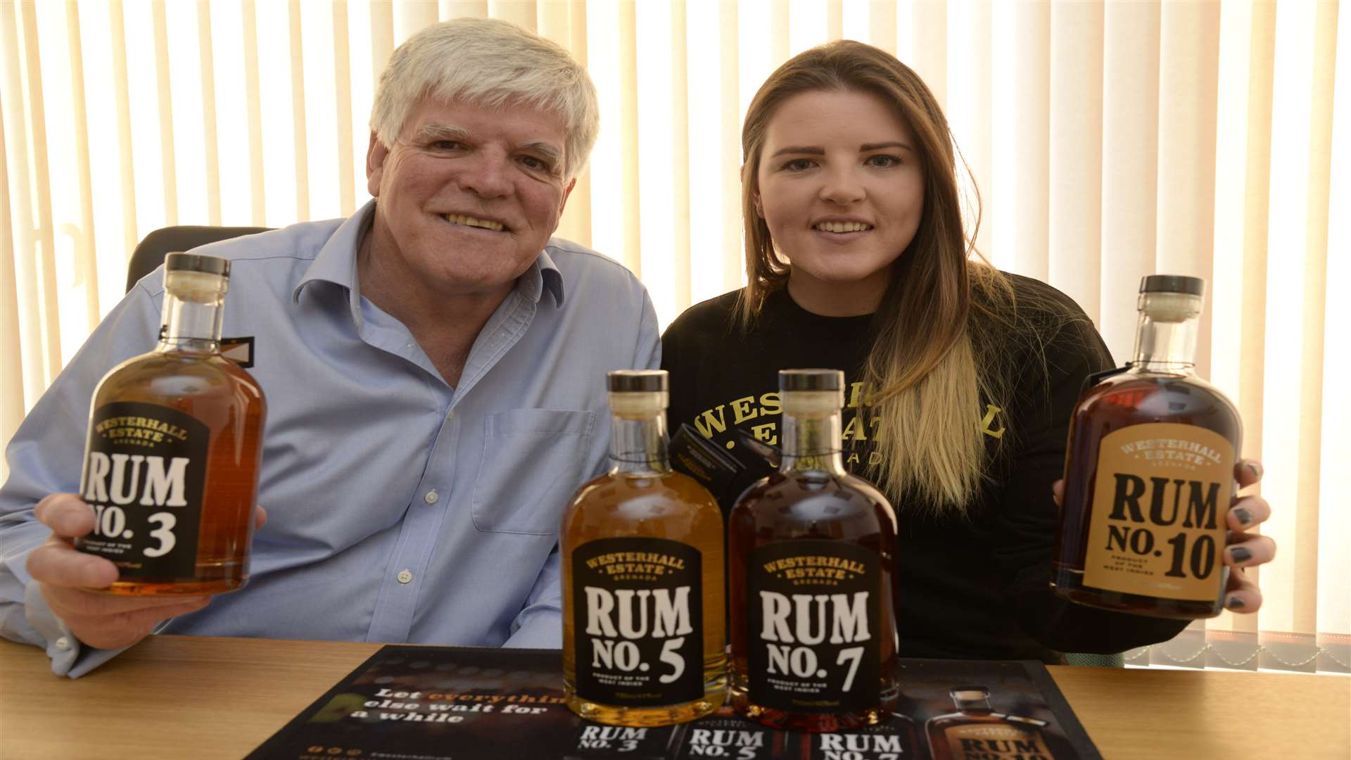 Nick Kingsman and daughter Annabel with the newly designed Westerhall Rums