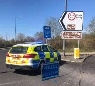 Kent Police Gravesham tweeted a picture of the road closure at Thong Lane, Gravesend. Picture: @kentpolicegrav