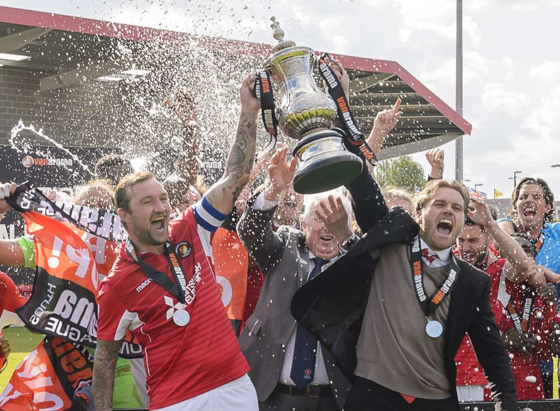 Ebbsfleet celebrate promotion to the National League Picture: Andy Payton