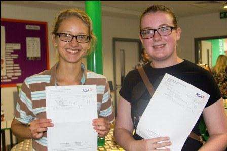Victoria Flint and Rebecca Christmas, from the Marsh Academy, with their A level results.