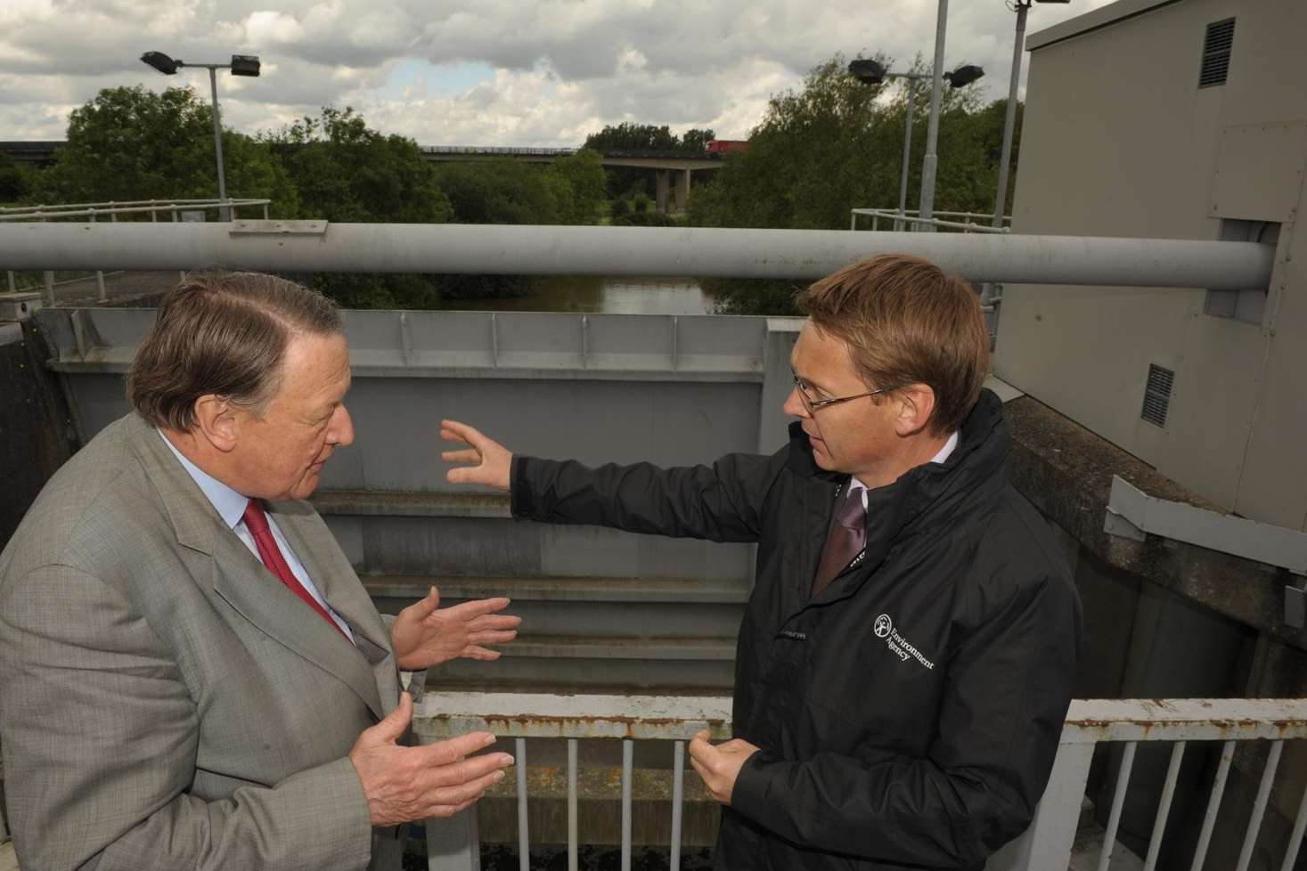 Earlier this year Sir John Stanley (left) met with the Environment Agency at the Leigh Barrier to find out how the defences performed over Christmas