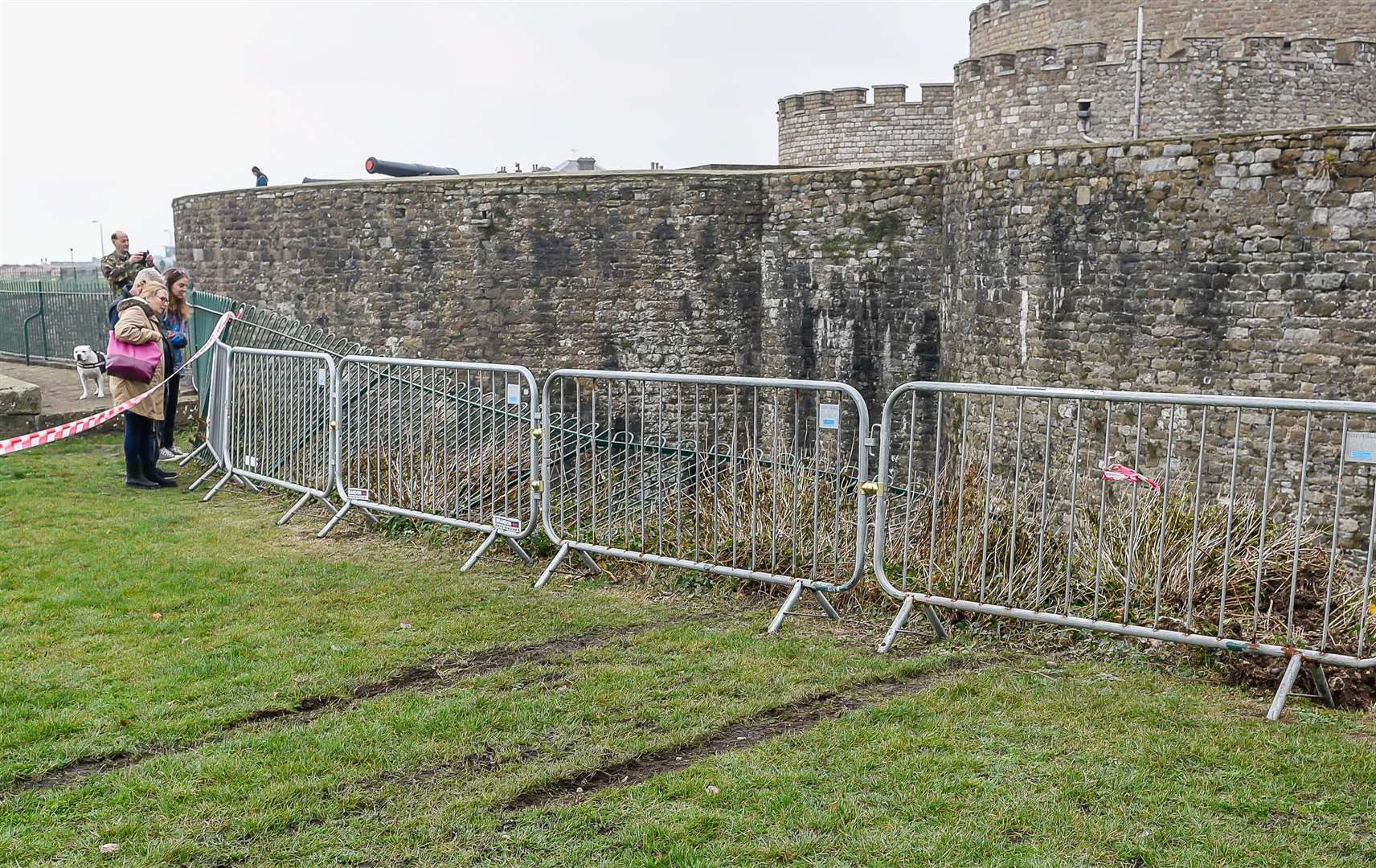 Skid marks on the grass in front of the railings where a temporary fence has been erected. Picture: Alan Langley