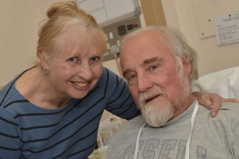 Harry Pickering, with his wife Karen at his hospital bedside