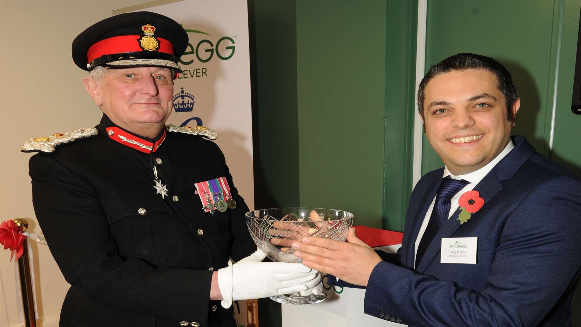 ecoegg director Rob Knight receives the award from the Lord Lieutenant Viscount De L'Isle