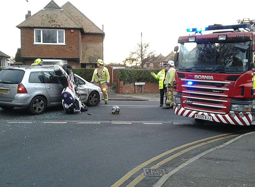 Two people were trapped in the car. Picture: @traceyrozier