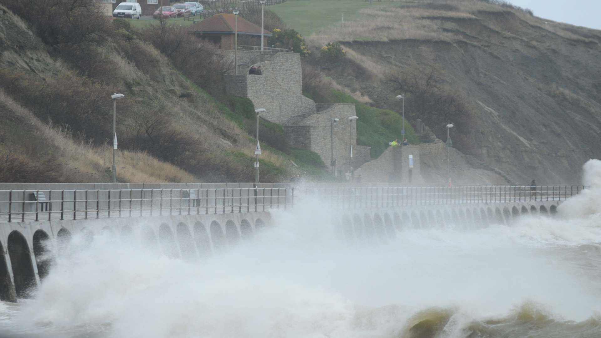 Kent's coast is battered in the high winds. Stock image