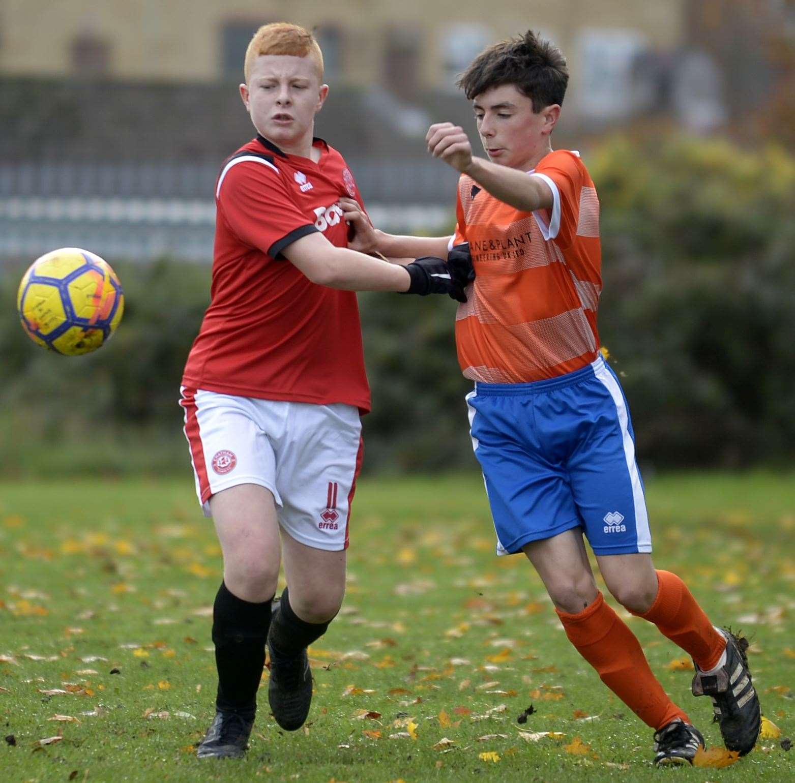 Chatham Town under-15s (red) compete with Cuxton under-15s. Picture: Barry Goodwin (42936771)