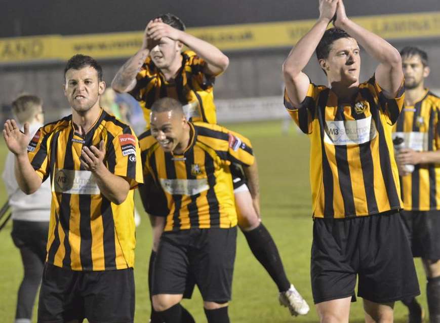 The celebrations begin after Folkestone's epic semi-final win Picture: Gary Browne