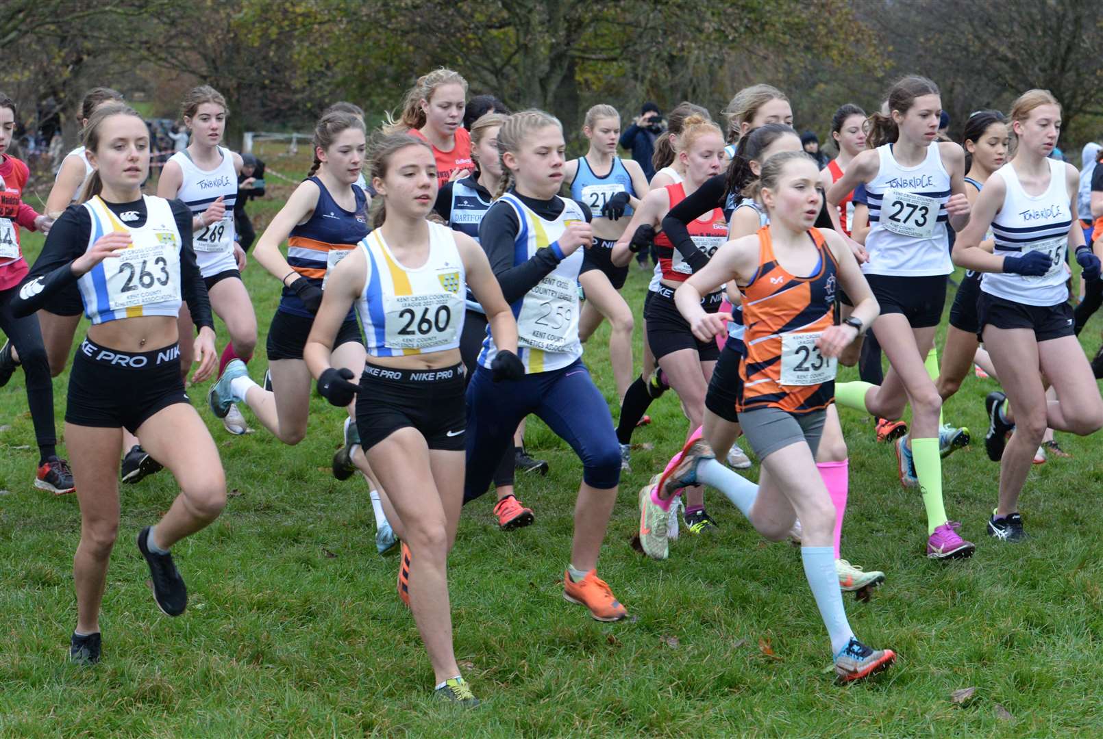 The under-15 girls jostle for position at the start of their race. Picture: Chris Davey (53364428)