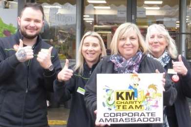 Gillian Kenward (second right) and staff at the Co-op announce their support of the KM Charity Team's educational work. The Seasalter store has picked the charity as its charity of the year for 2017